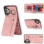 For Samsung Galaxy A13 4G / 5G Retro Ring and Zipper RFID Card Slot Phone Case(Pink)
