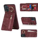 For Samsung Galaxy A51 4G Retro Ring and Zipper RFID Card Slot Phone Case(Wine Red)