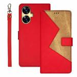For Realme C55 4G idewei Two-color Splicing Leather Phone Case(Red)