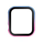 For Apple Watch Series 8&7 45mm Metal Frame + Tempered Glass Protector Case(Pink Blue)