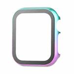 For Apple Watch Series 8&7 45mm Metal Frame + Tempered Glass Protector Case(Pink Green)