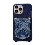 For iPhone 12 Pro Max Star Denim Card Pocket Phone Case(Blue)