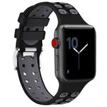 For Apple Watch Series 7 41mm / 6 & SE & 5 & 4 40mm / 3 & 2 & 1 38mm Two-color Double-breasted Silicone Watch Band(Black Gray)