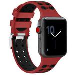For Apple Watch Series 7 41mm / 6 & SE & 5 & 4 40mm / 3 & 2 & 1 38mm Two-color Double-breasted Silicone Watch Band(Red Black)