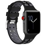 For Apple Watch Series 7 45mm / 6 & SE & 5 & 4 44mm / 3 & 2 & 1 42mm Two-color Double-breasted Silicone Watch Band(Black Gray)