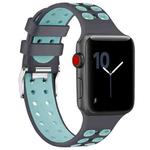 For Apple Watch Series 7 45mm / 6 & SE & 5 & 4 44mm / 3 & 2 & 1 42mm Two-color Double-breasted Silicone Watch Band(Gray Green)
