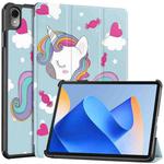 For Huawei MatePad 11 2023 Custer Painted 3-Fold Holder Leather Smart Tablet Case(Unicorn)