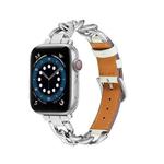 Chain + Leather Watch Band For Apple Watch Ultra 49mm&Watch Ultra 2 49mm / Series 9&8&7 45mm / SE 3&SE 2&6&SE&5&4 44mm / 3&2&1 42mm (Silver + White)