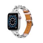 Chain + Leather Watch Band For Apple Watch Ultra 49mm&Watch Ultra 2 49mm / Series 9&8&7 45mm / SE 3&SE 2&6&SE&5&4 44mm / 3&2&1 42mm (Silver + Pink)