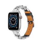 Chain + Leather Watch Band For Apple Watch Ultra 49mm&Watch Ultra 2 49mm / Series 9&8&7 45mm / SE 3&SE 2&6&SE&5&4 44mm / 3&2&1 42mm (Silver + Black)