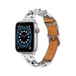 Chain + Leather Watch Band For Apple Watch Series 8&7 41mm / SE 2&6&SE&5&4 40mm / 3&2&1 38mm (Silver + Gray)