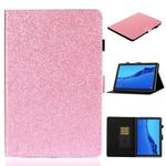 For Huawei MediaPad M5 lite Glossy Glitter Powder Horizontal Flip Leather Case with Holder & Card Slot & Sleep / Wake-up Function(Pink)
