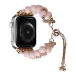 Double Row Beads Telescopic Chain Watch Band For Apple Watch Ultra 49mm&Watch Ultra 2 49mm / Series 9&8&7 45mm / SE 3&SE 2&6&SE&5&4 44mm / 3&2&1 42mm(Candy pink)
