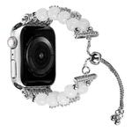Double Row Beads Telescopic Chain Watch Band For Apple Watch Series 9&8&7 41mm / SE 3&SE 2&6&SE&5&4 40mm / 3&2&1 38mm(Agate White)