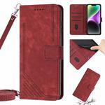 For iPhone 14 Pro Skin Feel Stripe Pattern Leather Phone Case with Lanyard(Red)