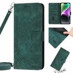 For iPhone 13 Pro Skin Feel Stripe Pattern Leather Phone Case with Lanyard(Green)