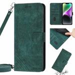 For iPhone 11 Skin Feel Stripe Pattern Leather Phone Case with Lanyard(Green)