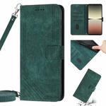 For Sony Xperia 5 IV Skin Feel Stripe Pattern Leather Phone Case with Lanyard(Green)
