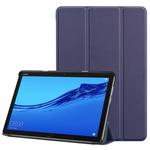 For Huawei MediaPad M5 Lite 10.0 inch Custer Pattern Pure Color Horizontal Flip Leather Case with Three-folding Holder & with Sleep / Wake-up Function(Dark Blue)