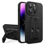 For iPhone 12 Pro Strap Holder Shockproof Protective Phone Case with Lens Film(Black)