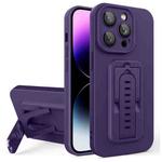 For iPhone 12 Pro Strap Holder Shockproof Protective Phone Case with Lens Film(Purple)