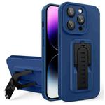 For iPhone 13 Pro Strap Holder Shockproof Protective Phone Case with Lens Film(Blue + Black)
