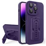 For iPhone 13 Pro Max Strap Holder Shockproof Protective Phone Case with Lens Film(Purple)