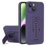 For iPhone 14 Plus Strap Holder Shockproof Protective Phone Case with Lens Film(Purple)