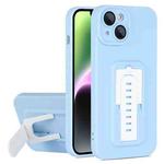 For iPhone 13 Strap Holder Shockproof Protective Phone Case with Lens Film(Blue + White)