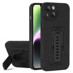 For iPhone 14 Strap Holder Shockproof Protective Phone Case with Lens Film(Black)