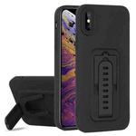 For iPhone XS Strap Holder Shockproof Protective Phone Case with Lens Film(Black)