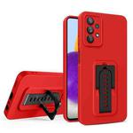 For Samsung Galaxy A33 5G Strap Holder Shockproof Protective Phone Case with Lens Film(Red + Black)