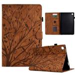 For iPad 10.2 2019 2020 / iPad 10.5 2017 2019 Fortune Tree Pressure Flower PU Tablet Case with Wake-up / Sleep Function(Brown)