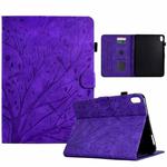 For iPad 10.9 2022 Fortune Tree Pressure Flower PU Tablet Case with Wake-up / Sleep Function(Purple)
