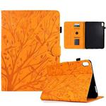 For iPad 10.9 2022 Fortune Tree Pressure Flower PU Tablet Case with Wake-up / Sleep Function(Khaki)