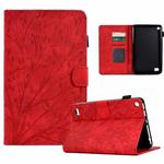 For Amazon Fire 7 2015 2017 2019 Fortune Tree Pressure Flower PU Tablet Case with Wake-up / Sleep Function(Red)