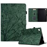 For Lenovo M10 Plus Fortune Tree Pressure Flower PU Tablet Case with Wake-up / Sleep Function(Green)