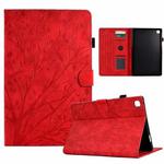 For Samsung Galaxy Tab S6 Lite Fortune Tree Pressure Flower PU Tablet Case with Wake-up / Sleep Function(Red)