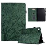 For Samsung Galaxy Tab A7 2020 Fortune Tree Pressure Flower PU Tablet Case with Wake-up / Sleep Function(Green)