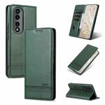 For Honor 90 AZNS Magnetic Calf Texture Flip Leather Phone Case(Dark Green)