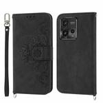 For Motorola Moto G Power 2023 Skin-feel Flowers Embossed Wallet Leather Phone Case(Black)
