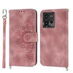 For Motorola Moto G73 5G Skin-feel Flowers Embossed Wallet Leather Phone Case(Pink)