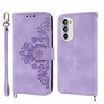 For OPPO A1 Pro Skin-feel Flowers Embossed Wallet Leather Phone Case(Purple)