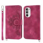 For OPPO A1 Pro Skin-feel Flowers Embossed Wallet Leather Phone Case(Wine Red)