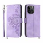 For OPPO Reno9 5G/Reno9 Pro 5G Skin-feel Flowers Embossed Wallet Leather Phone Case(Purple)