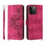 For OPPO Reno9 5G/Reno9 Pro 5G Skin-feel Flowers Embossed Wallet Leather Phone Case(Wine Red)