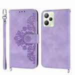 For OPPO Reno8 4G Global Skin-feel Flowers Embossed Wallet Leather Phone Case(Purple)