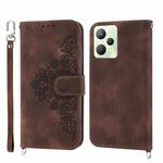 For OPPO Reno8 4G Global Skin-feel Flowers Embossed Wallet Leather Phone Case(Brown)