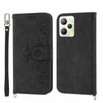 For OPPO Reno8 4G Global Skin-feel Flowers Embossed Wallet Leather Phone Case(Black)