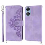 For OPPO Reno8 T 4G Global Skin-feel Flowers Embossed Wallet Leather Phone Case(Purple)